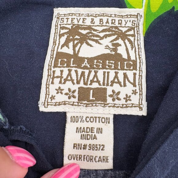 Steve & Barrys Classic Hawaiian Shirt Men's Large Black Yellow Floral Print - Picture 2 of 4